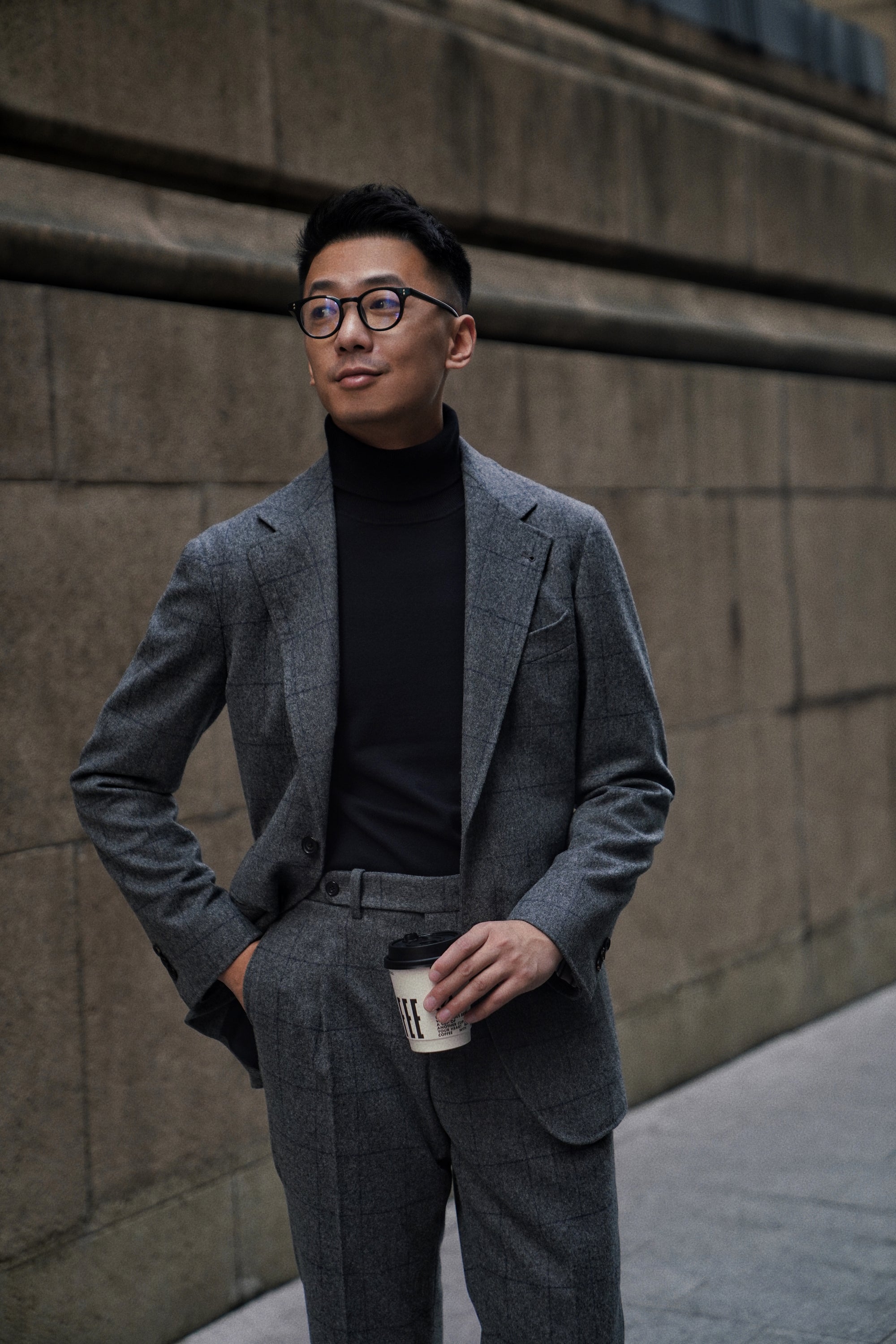 MTO Mid Grey Windowpane Flannel Suit