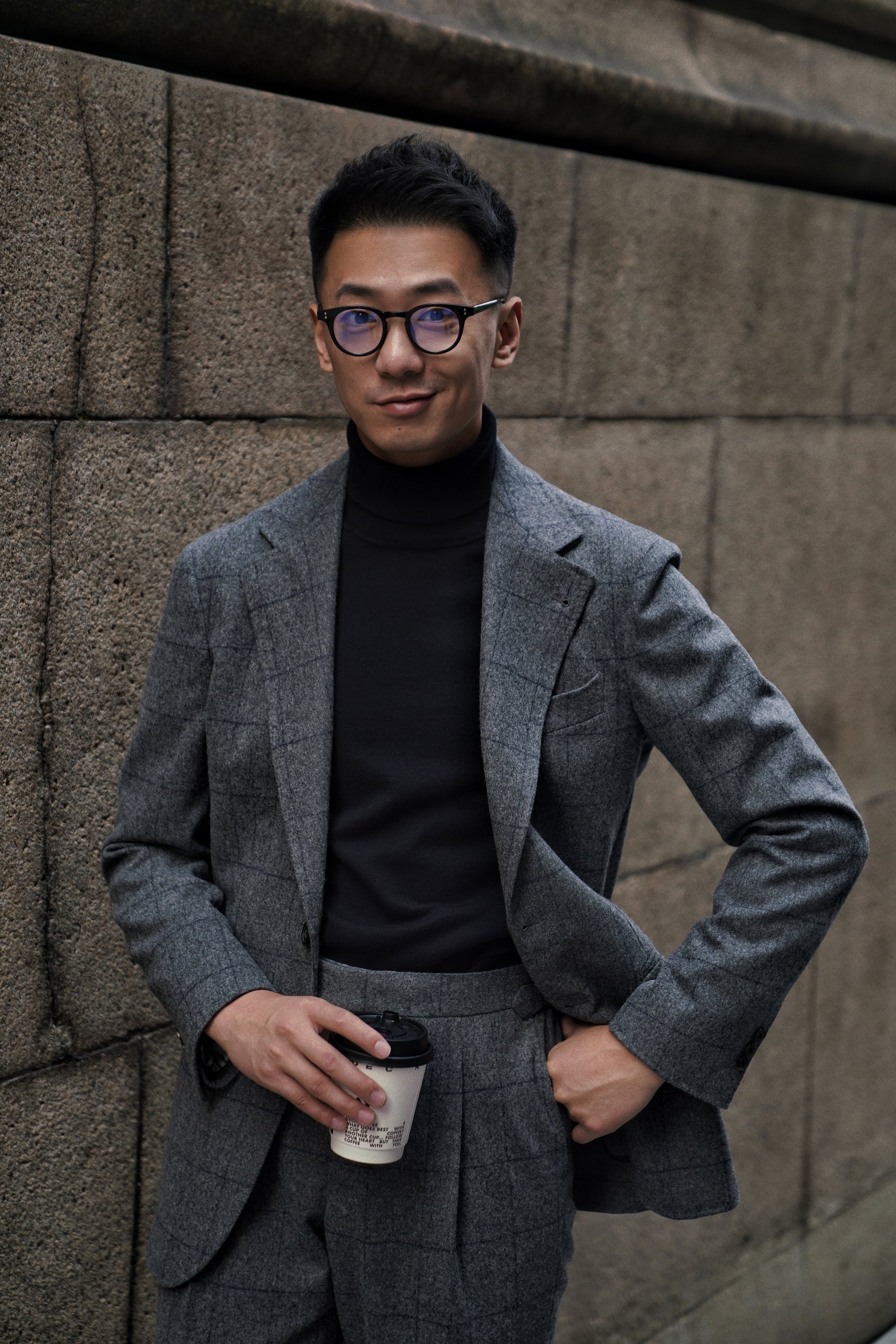 MTO Mid Grey Windowpane Flannel Suit