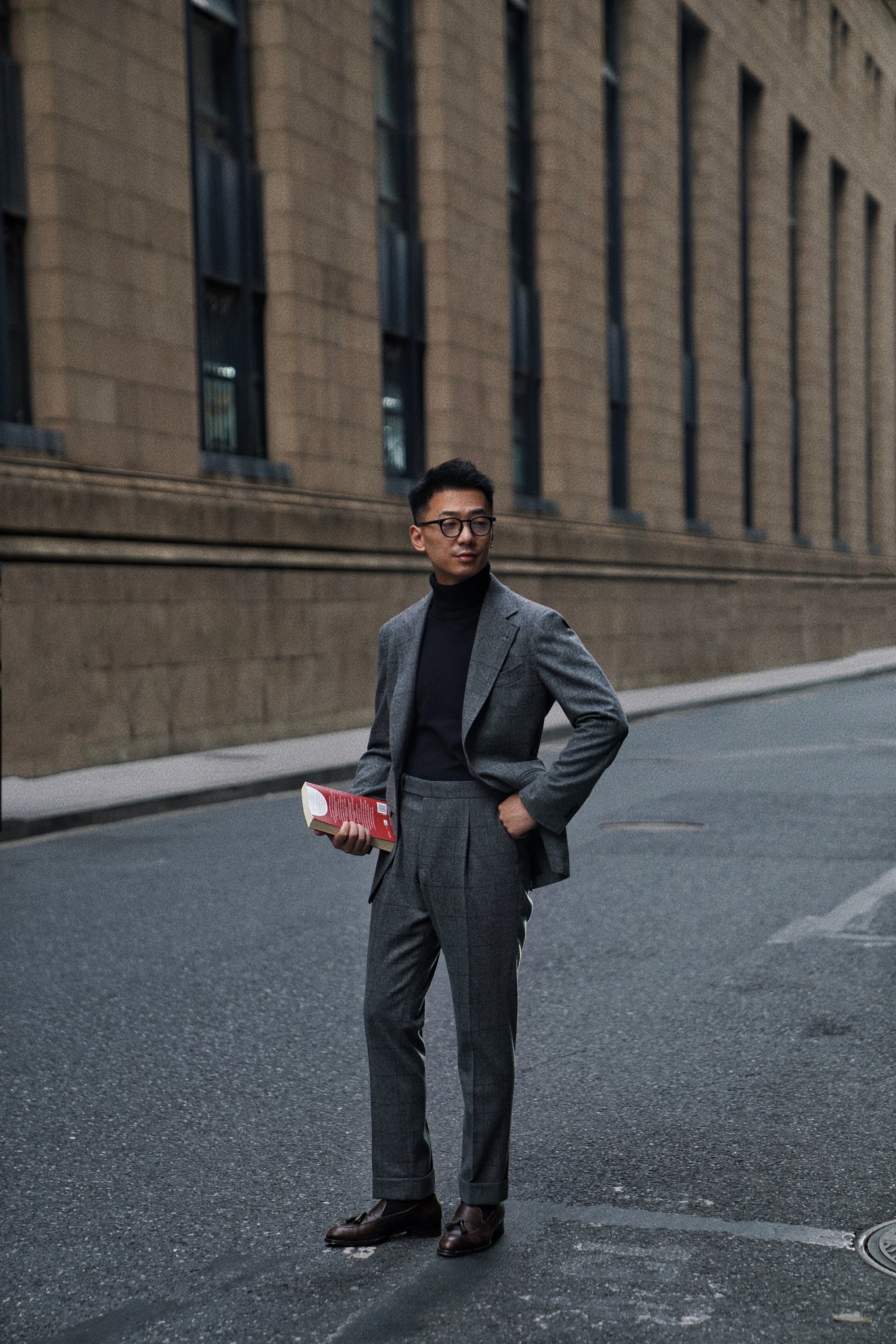 MTO Mid Grey Windowpane Flannel Suit
