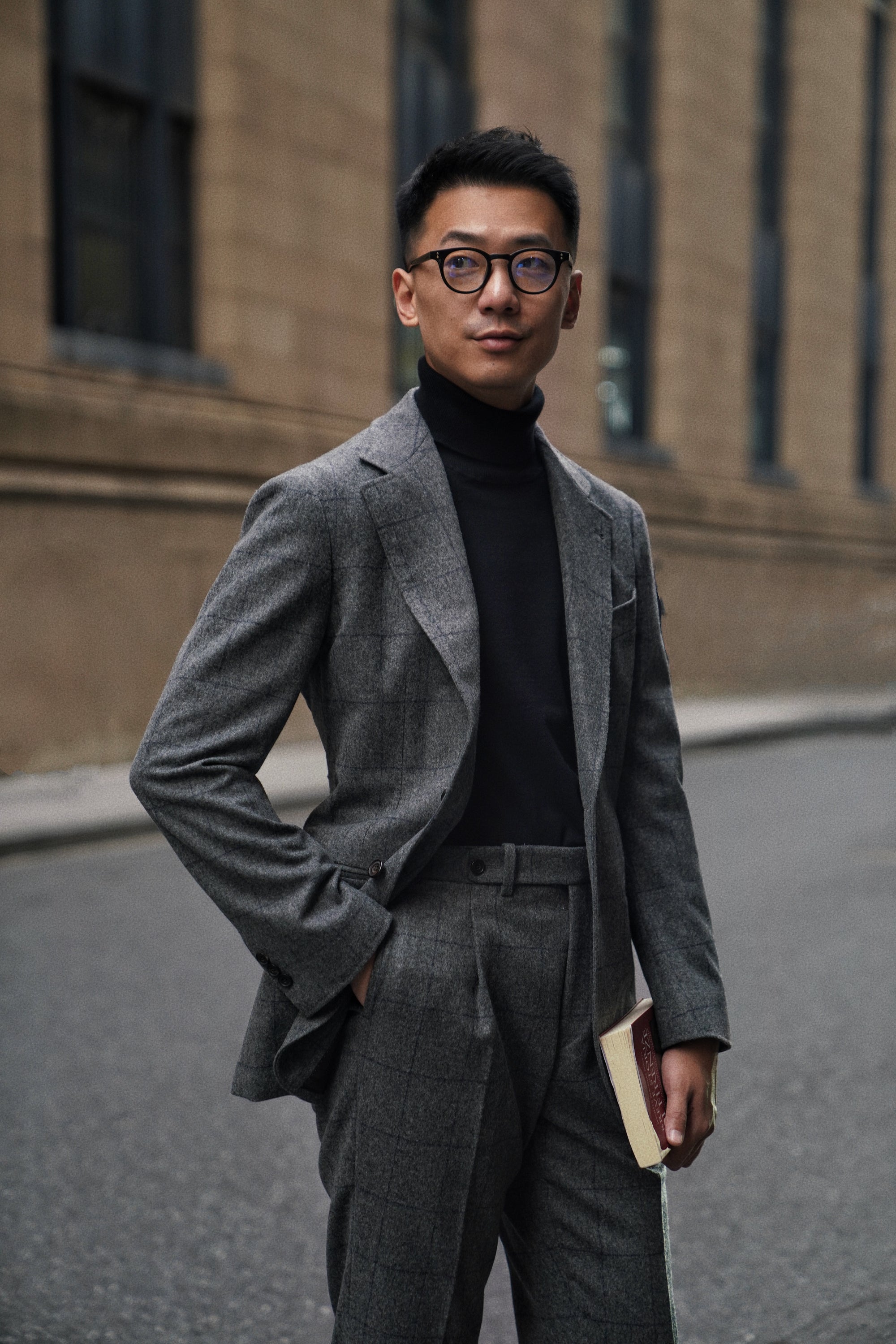 MTO Mid Grey Windowpane Flannel Suit
