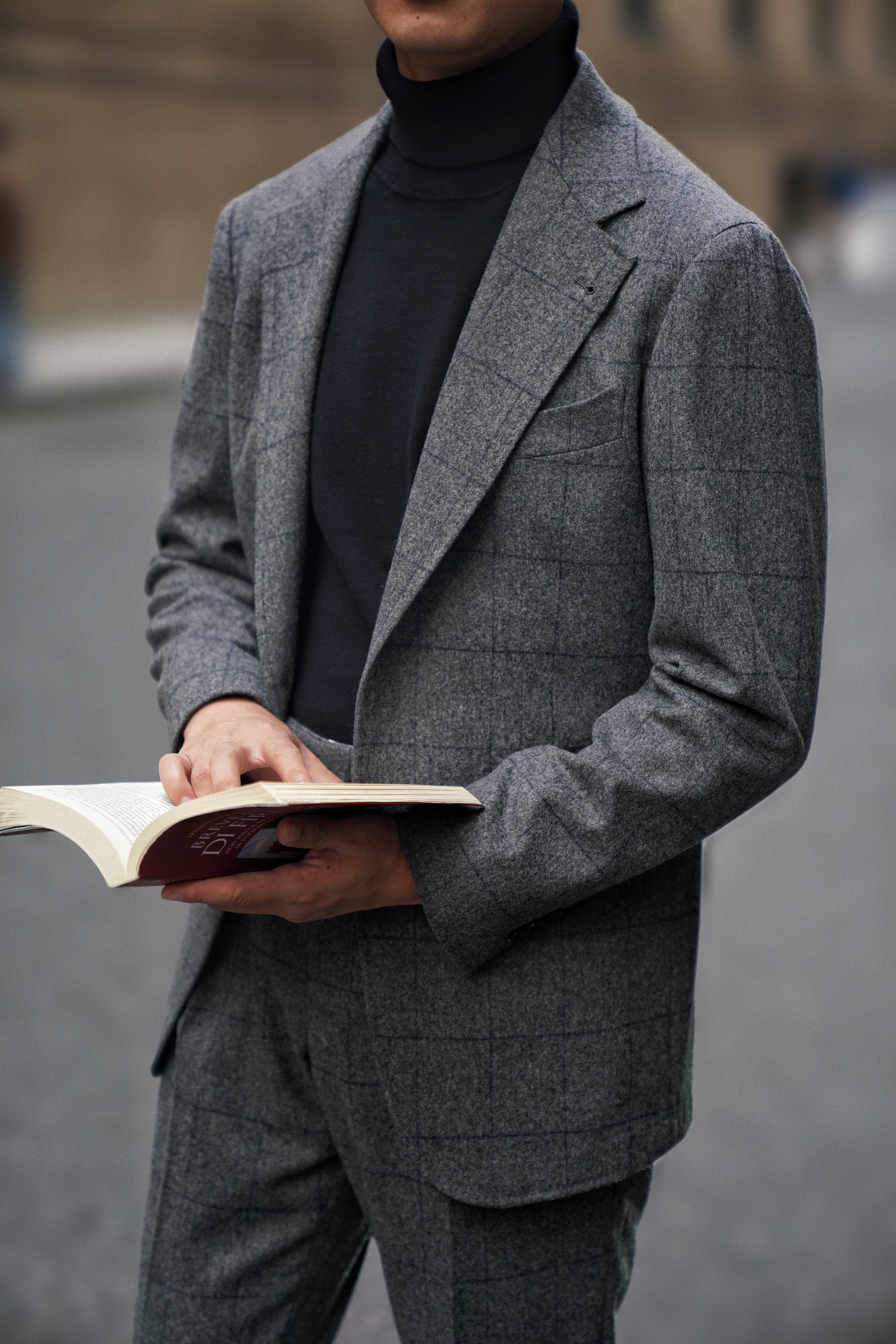 MTO Mid Grey Windowpane Flannel Suit