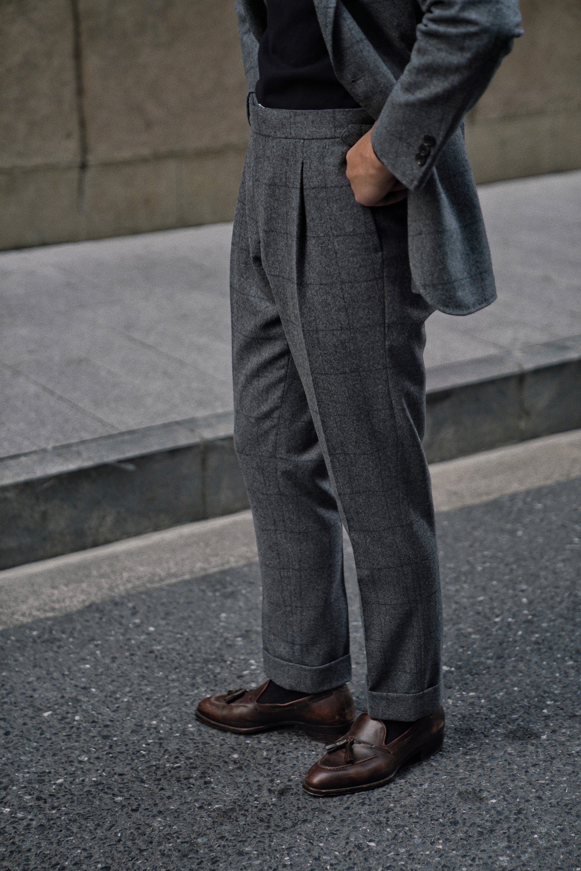 MTO Mid Grey Windowpane Flannel Suit