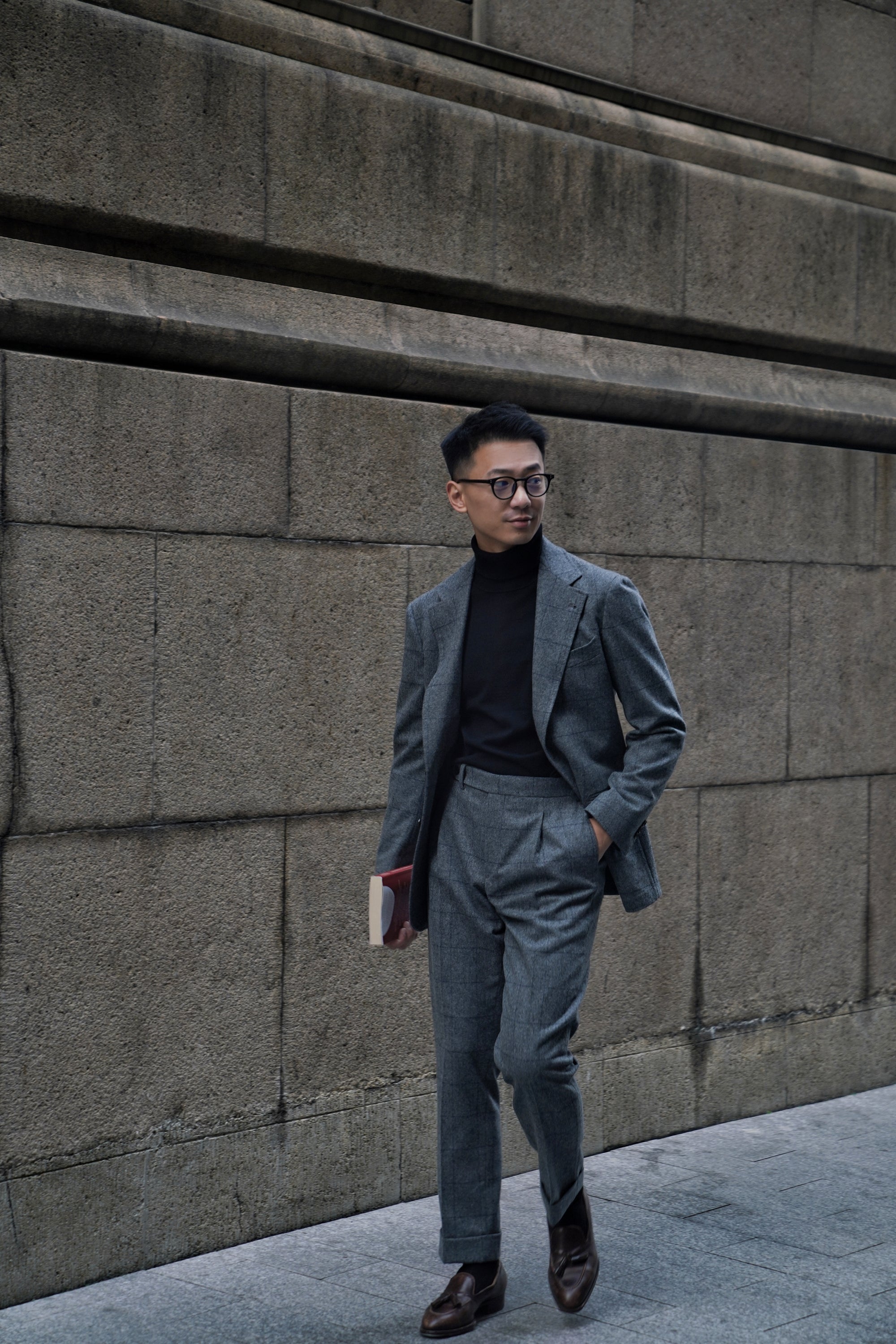 MTO Mid Grey Windowpane Flannel Suit