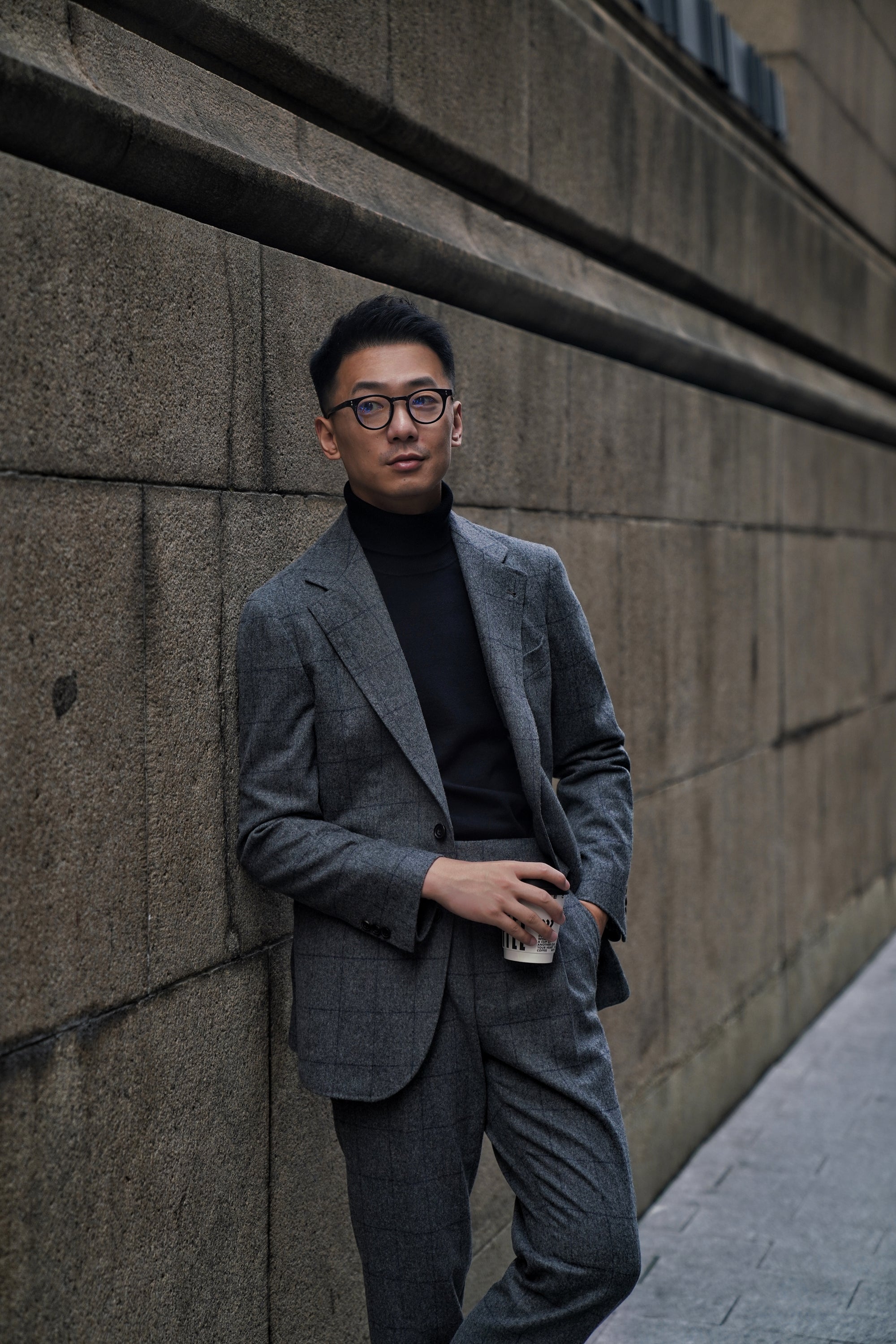 MTO Mid Grey Windowpane Flannel Suit