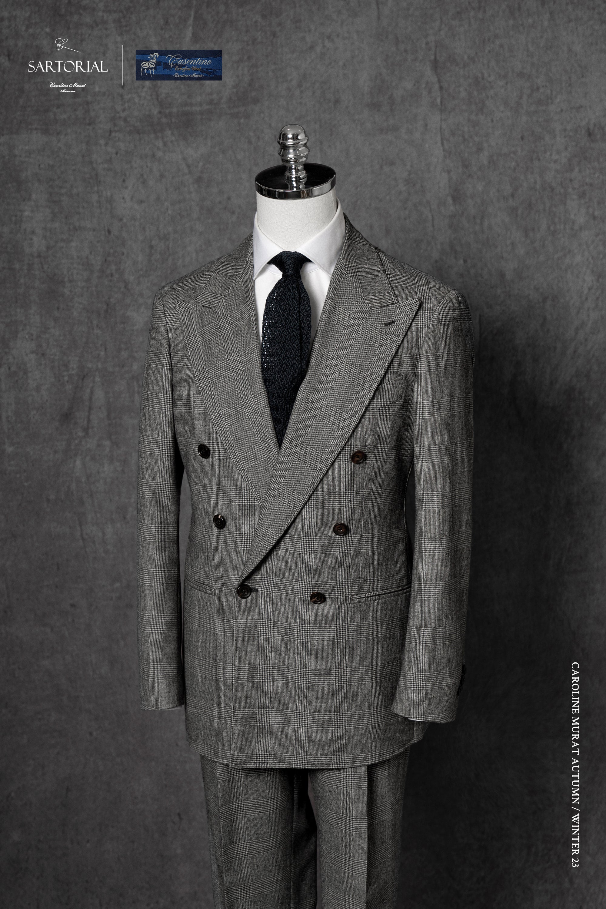 MTO Black and White Glen Check Worsted Flannel Suit